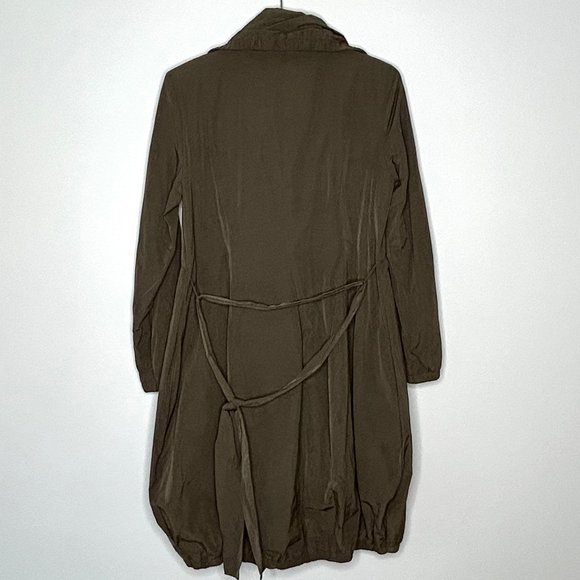 Eileen Fisher Bubble Hem Funnel Neck Belted Trench Coat Jacket Olive Size XS - Picture 6 of 13